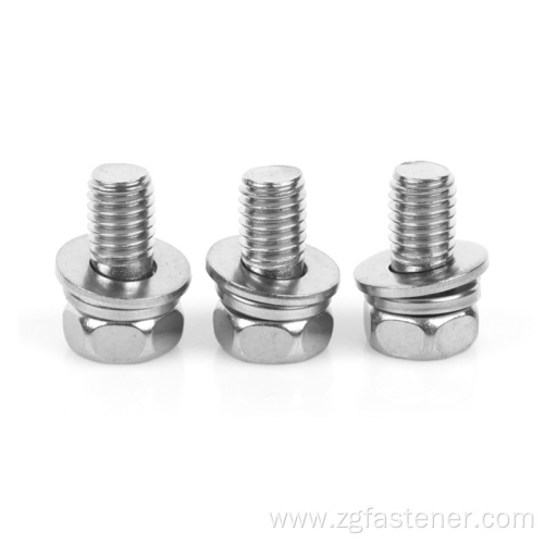 Stainless steel hex bolt and nut washer assembly